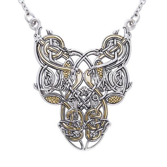 Celtic Knot Bird Silver and Gold Accent Necklace TNV294 - Jewelry