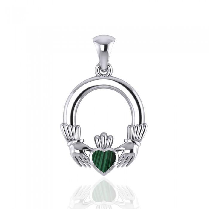 Irish Claddagh Silver Pendant with Gemstone Inlay TP101 - Jewelry