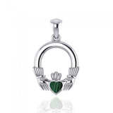 Am eduring symbol to last ~ Celtic Knotwork Irish Claddagh Sterling Silver Pendant with Inlay TP101