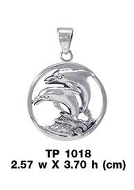 Dolphins in Circle Silver Pendant TP1018 - Jewelry