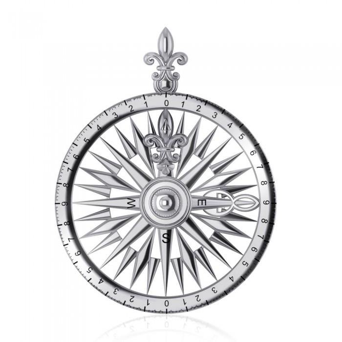 Celtic tradition in Fleur de Lis Sterling Silver Rose Compass Pendant TP1118 - Jewelry