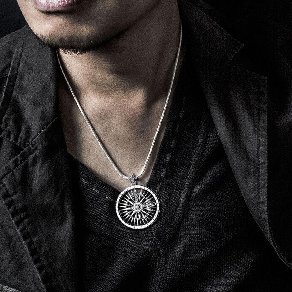 Compass Rose Silver Necklace Set TSE693 - Jewelry