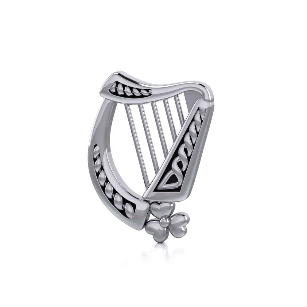 Celtic Harp Irish Shamrock Silver Pendant TP1125 - Jewelry