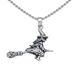 A mystical and playful ride ~ Sterling Silver Witch on Broomstick Pendant Jewelry TP1527 - Jewelry