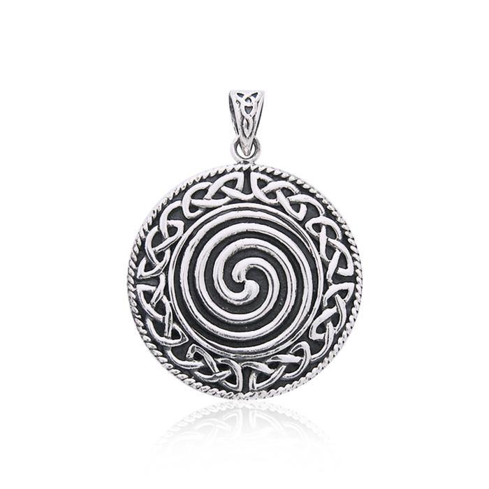 Large Celtic Knot Silver Spiral Pendant TP196 - Jewelry