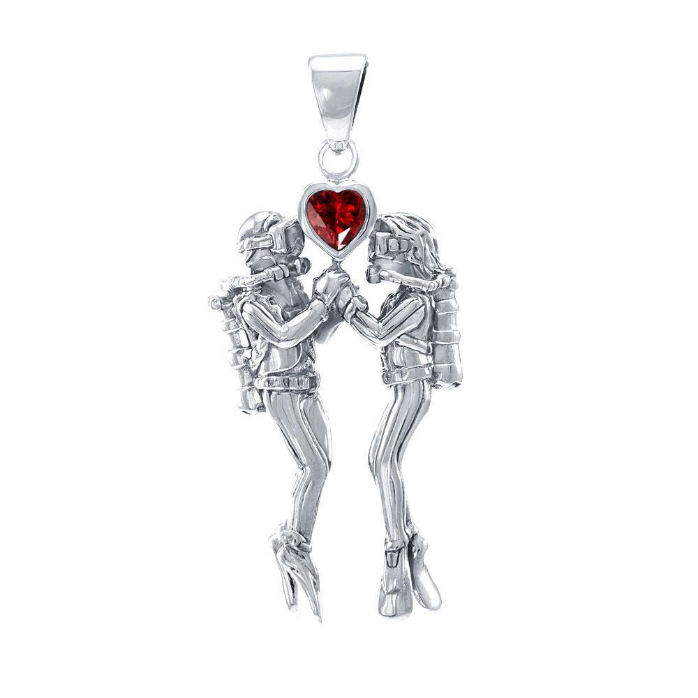 Gazing Dive Lovers Silver Pendant with Gemstone TP2685 - Jewelry