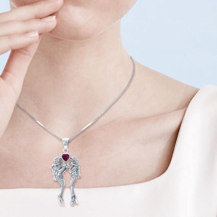 Gazing Dive Lovers Silver Pendant with Gemstone TP2685 - Jewelry