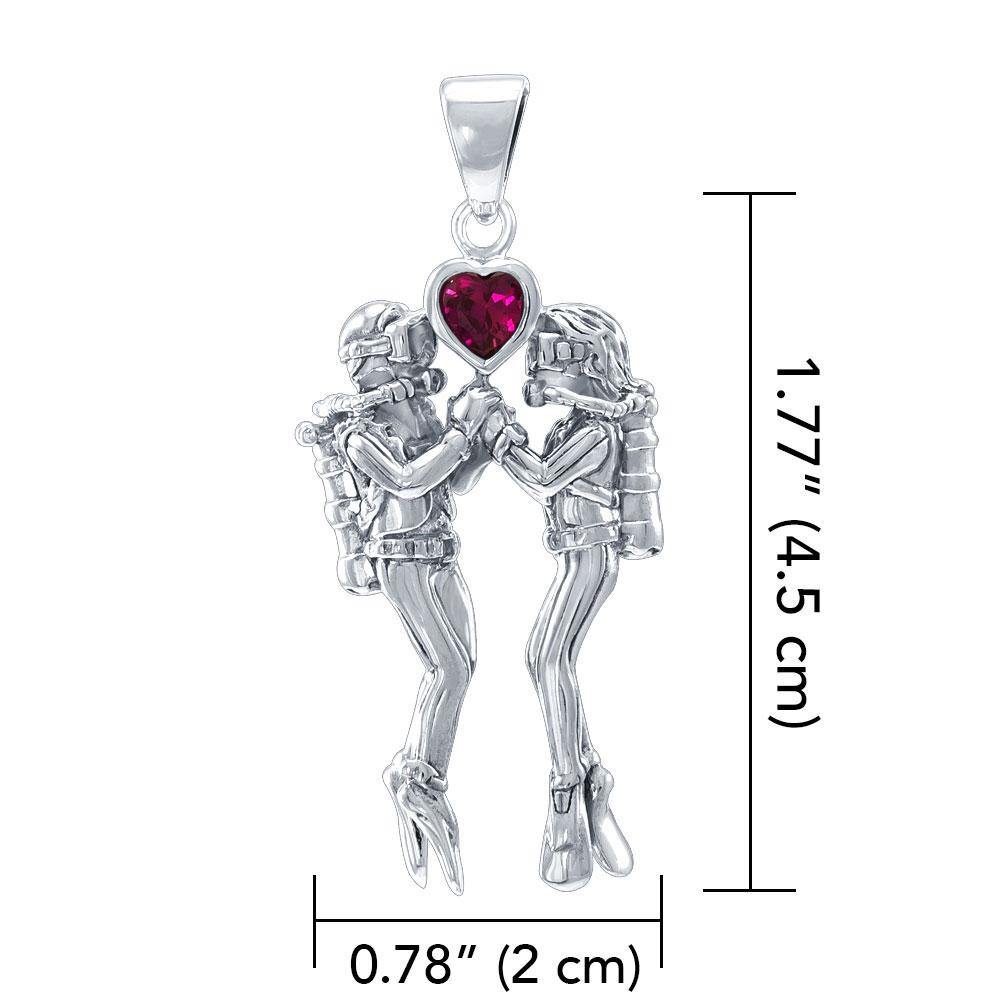 Gazing Dive Lovers Silver Pendant with Gemstone TP2685 - Jewelry