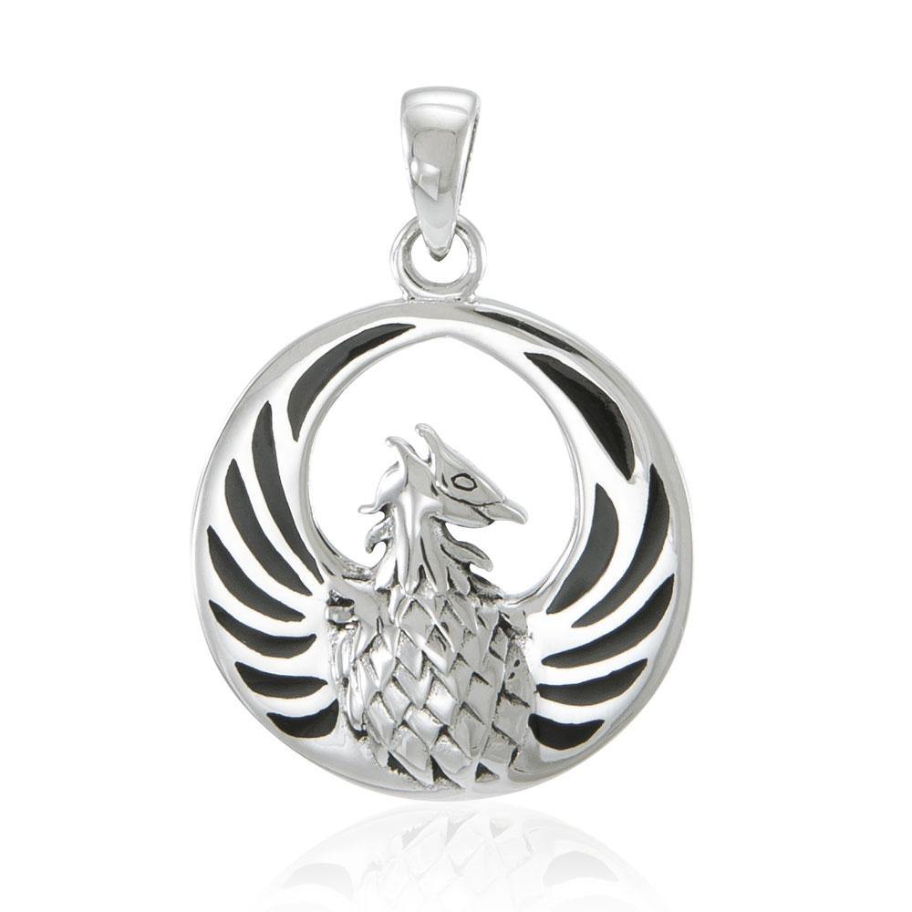 Silver Phoenix Pendant with Inlay Stone TP2819 - Jewelry
