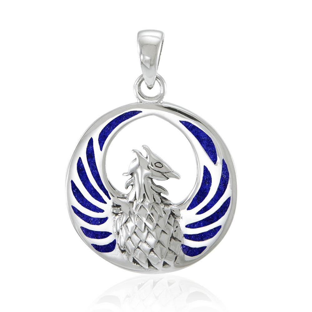 Silver Phoenix Pendant with Inlay Stone TP2819 - Jewelry