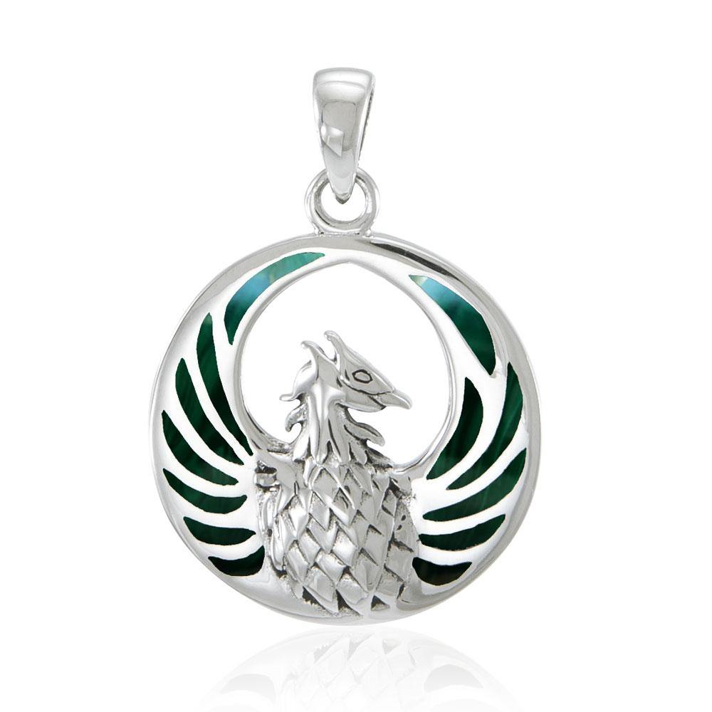 Silver Phoenix Pendant with Inlay Stone TP2819 - Jewelry