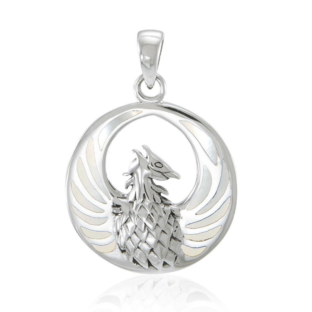 Silver Phoenix Pendant with Inlay Stone TP2819 - Jewelry