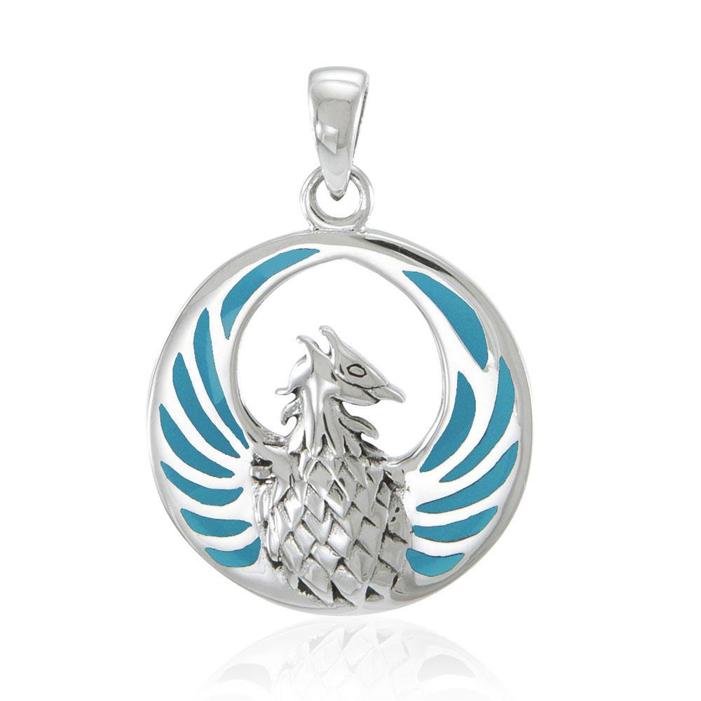 Silver Phoenix Pendant with Inlay Stone TP2819 - Jewelry