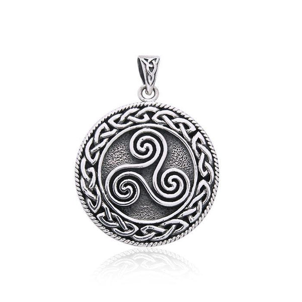 Sterling Silver Celtic Knot Triskele Pendant Necklace - 18 Inch Chain