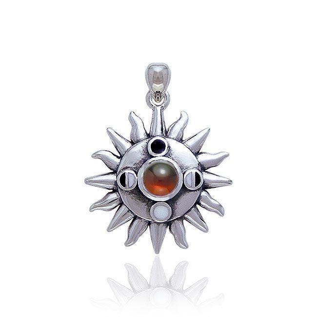 Sun With Gem Center And Moon Phases Pendant TP3145 - Jewelry