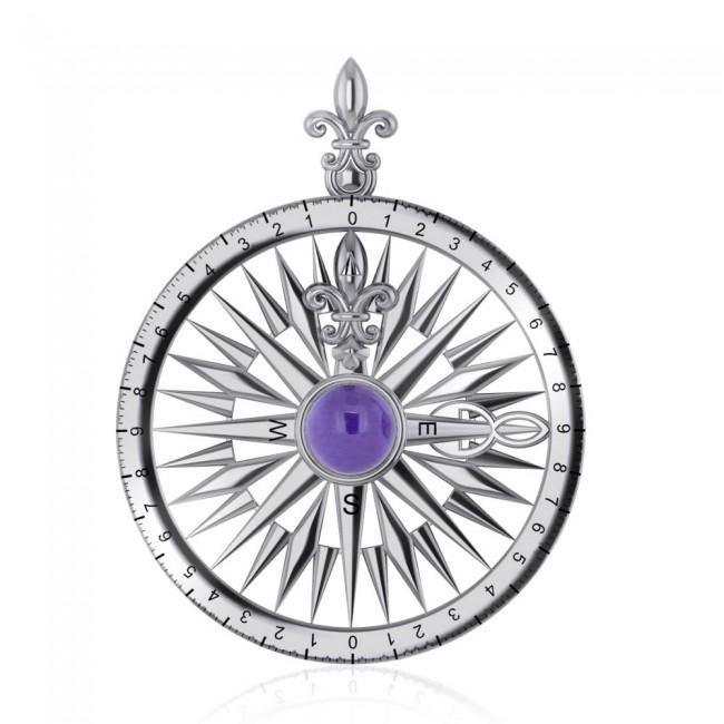 Compass Rose Silver Pendant With Gemstone TP3152 - Jewelry