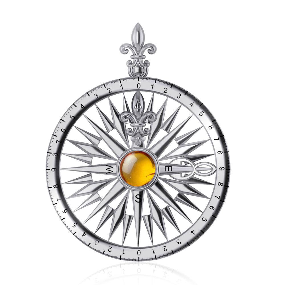 Compass Rose Silver Pendant With Gemstone TP3152 - Jewelry