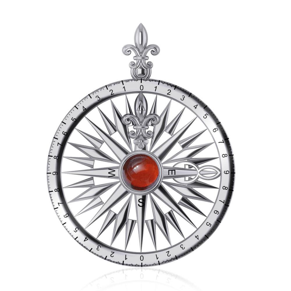 Compass Rose Silver Pendant With Gemstone TP3152 - Jewelry