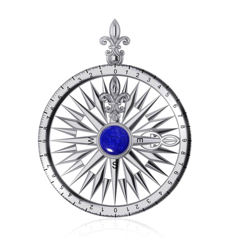 Compass Rose Silver Pendant With Gemstone TP3152 - Jewelry