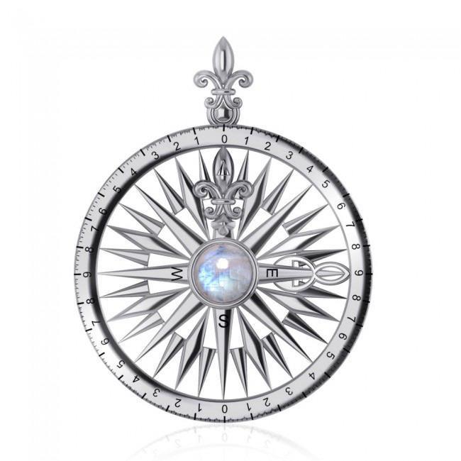 Compass Rose Silver Pendant With Gemstone TP3152 - Jewelry