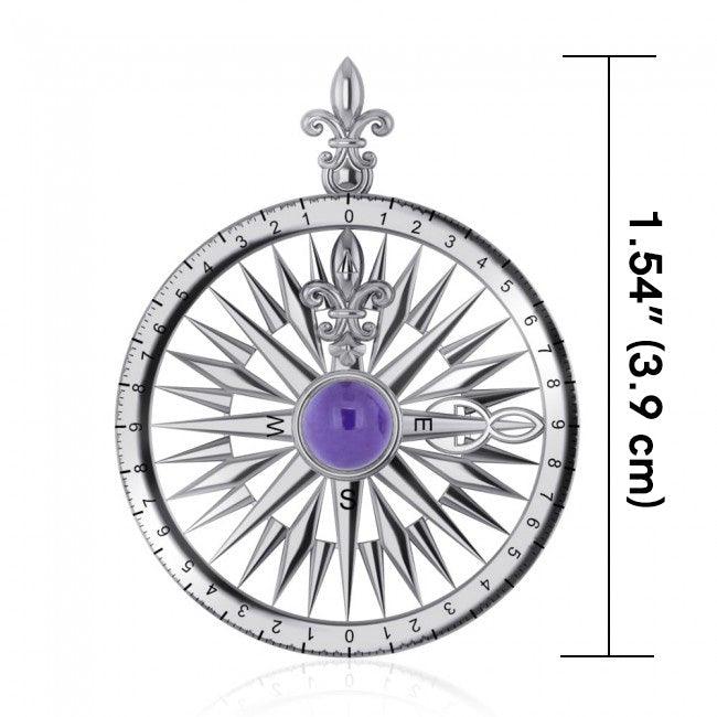 Compass Rose Silver Pendant With Gemstone TP3152 - Jewelry