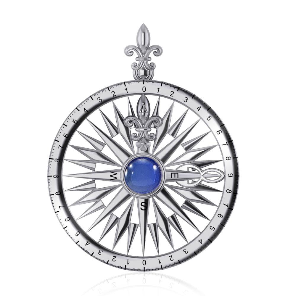 Compass Rose Silver Pendant With Gemstone TP3152 - Jewelry