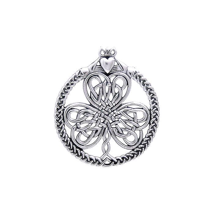 Celtic Knotwork Shamrock & Irish Claddagh Silver Pendant TP3417 - Jewelry