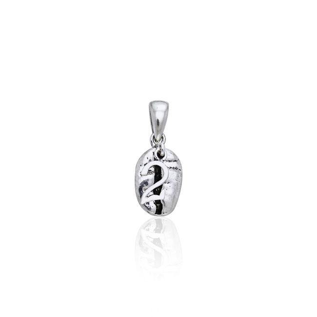 Number Two on Coffee Bean Silver Pendant TP416 - Jewelry