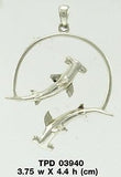 Double Swimming Hammerhead Shark Silver Pendant TPD3940 - Jewelry