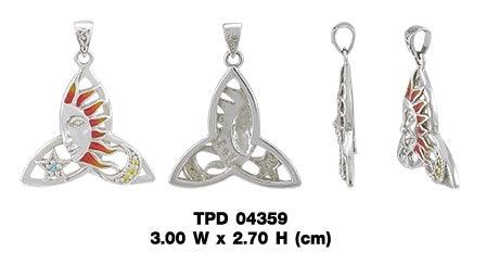 Enameled Celtic Sun on Trinity Knot Sterling Silver with Gemstone Pendant TPD4359 - Jewelry