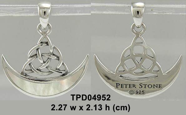Celtic Triquetra with inlaid Crescent Moon Sterling Silver Pendant TPD4952 - Jewelry