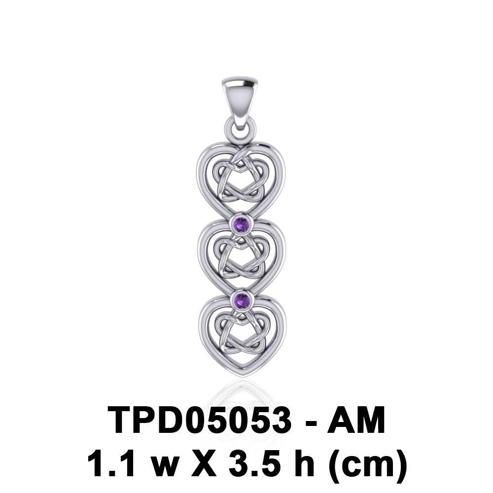 Celtic Knotwork Heart Sterling Silver Pendant with Gemstone TPD5053 - Jewelry