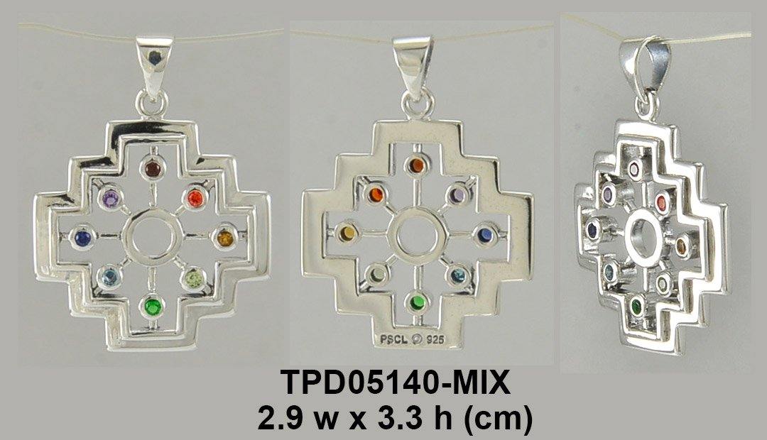 A symbol of the old cultures ~ Silver Inka Cross Pendant with Chakra Gemstone TPD5140 - Jewelry
