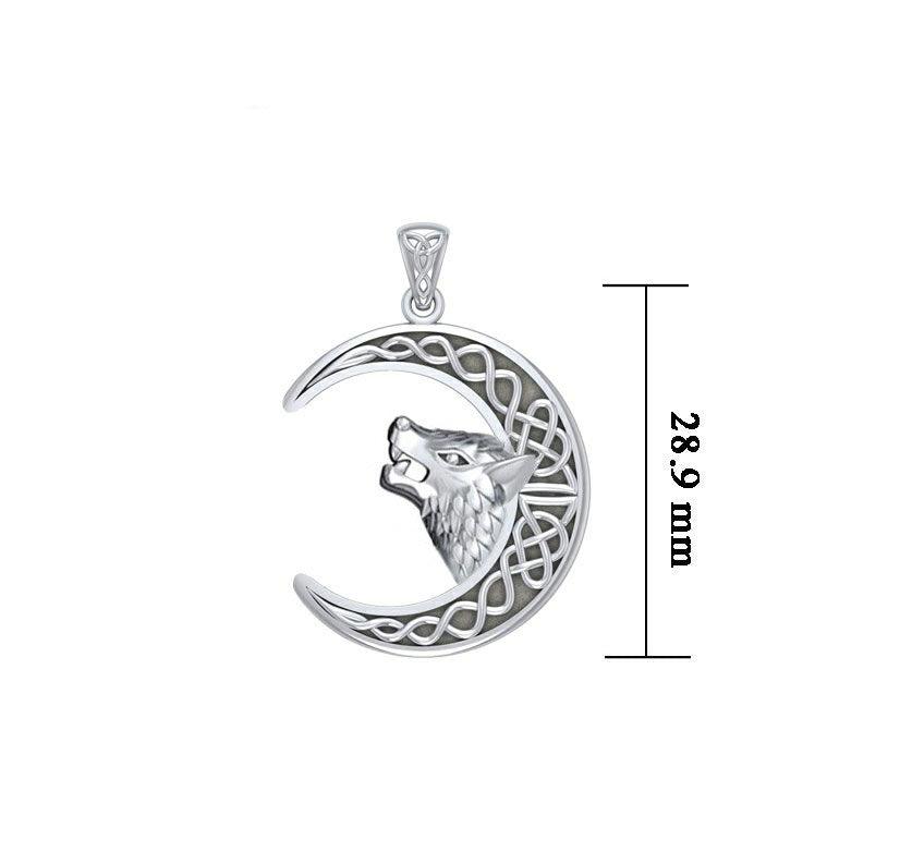Wolf Head with Celtic Crescent Moon Silver Pendant TPD5552 - Jewelry