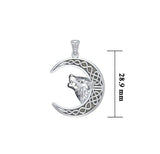 Wolf Head with Celtic Crescent Moon Silver Pendant TPD5552 - Jewelry