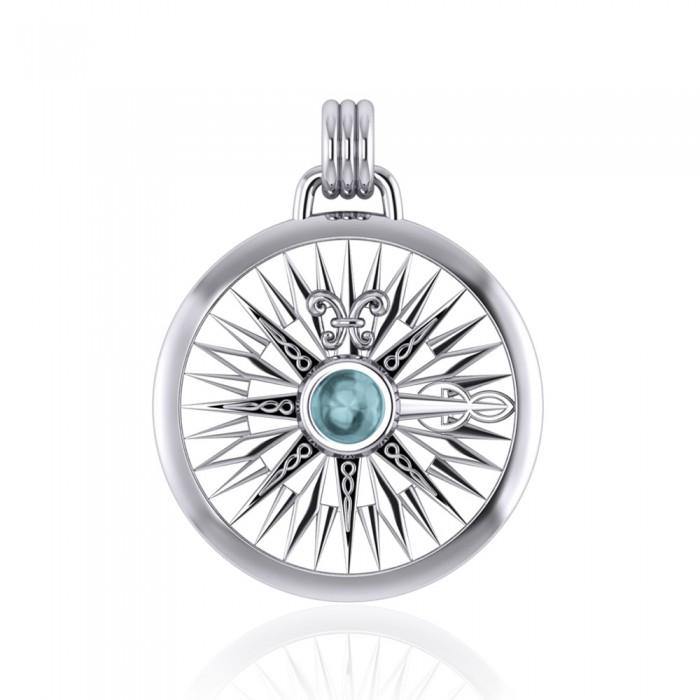 Lift up your head and be guided ~ Celtic Knotwork Compass Rose Sterling Silver Pendant with Gemstone TPD075 - Jewelry