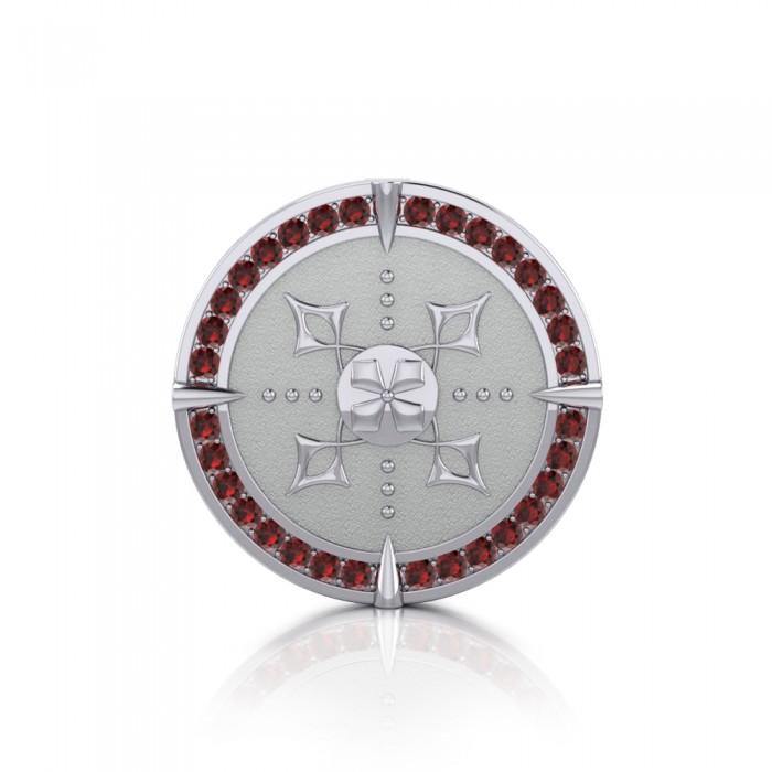 Viking Warrior Shield of Inspiration ~ Sterling Silver Pendant Jewelry with Garnet Gemstones TPD1189 - Jewelry