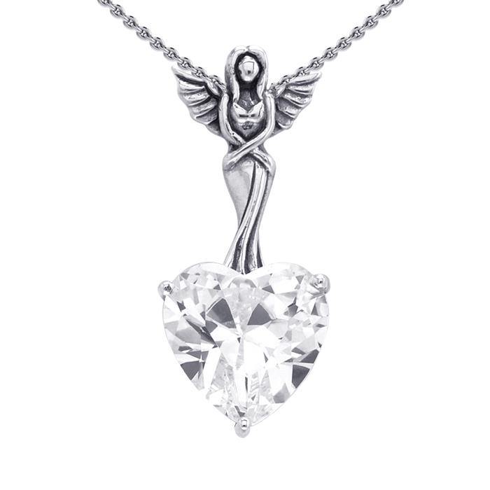 Elegance of the Earth Angel ~ Sterling Silver Jewelry Pendant with Heart-shaped Gemstones TPD2348 - Jewelry