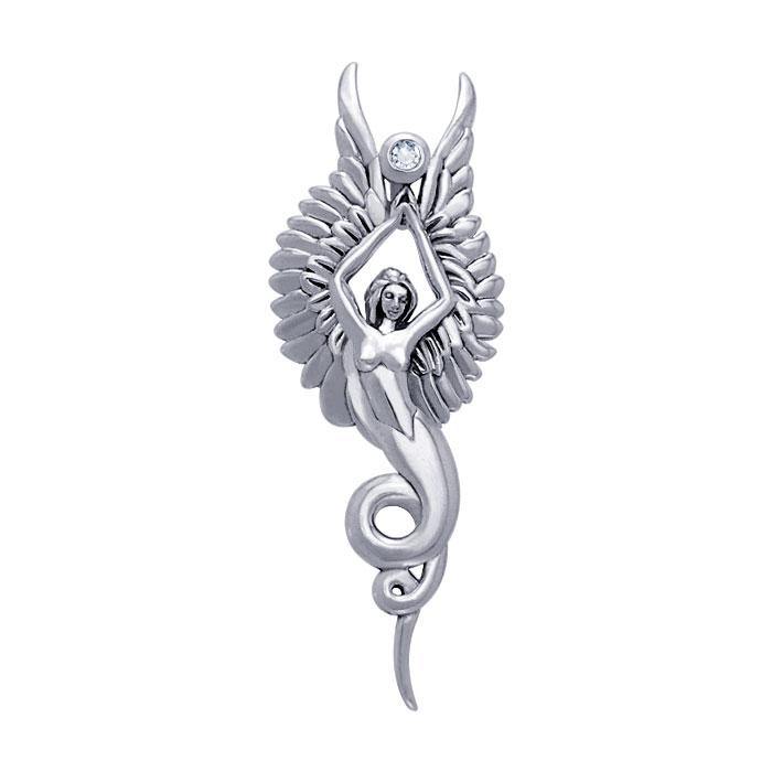 Captured by the Grace of the Angel Phoenix ~ Sterling Silver Jewelry Pendant with Gemstone TPD3266 - Jewelry