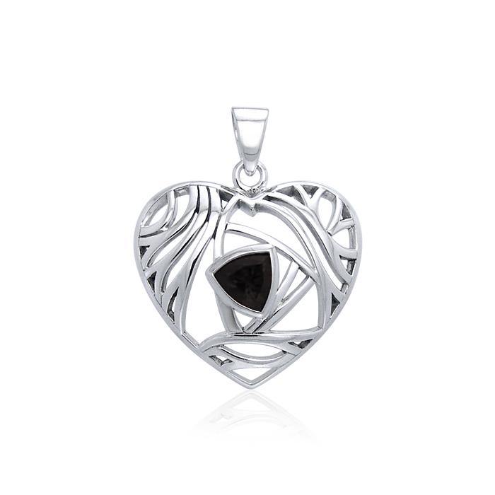 Contemporary Silver Heart Pendant with Gemstone TPD3478 - Jewelry