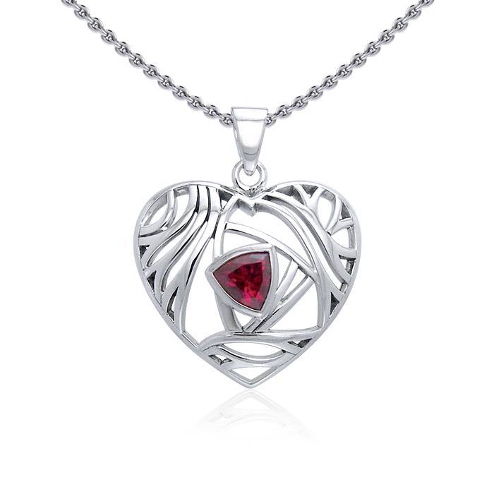 Contemporary Silver Heart Pendant with Gemstone TPD3478 - Jewelry