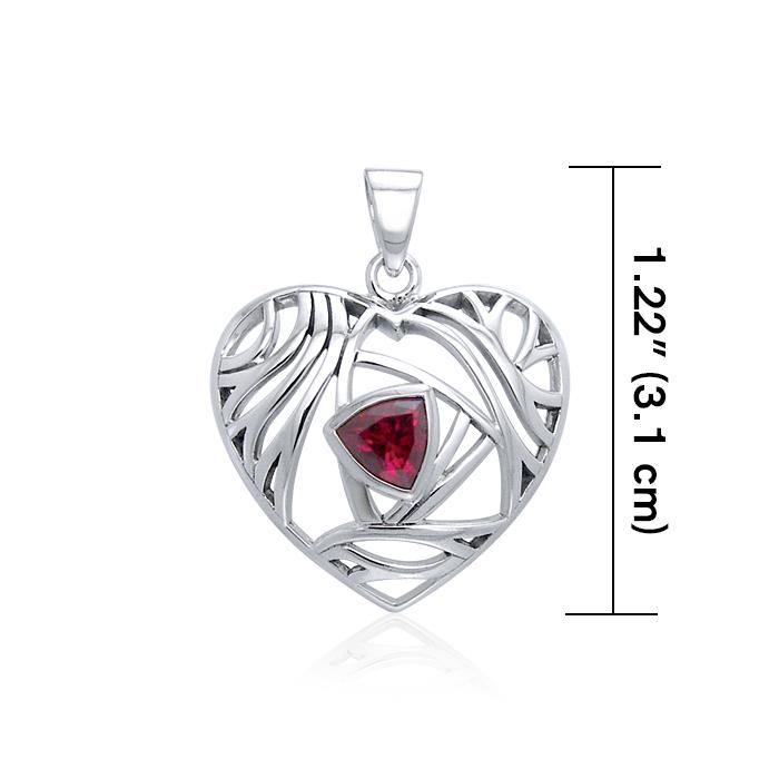 Contemporary Silver Heart Pendant with Gemstone TPD3478 - Jewelry