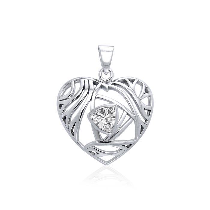 Contemporary Silver Heart Pendant with Gemstone TPD3478 - Jewelry