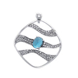 Contemporary Silver Pendant with Wave Motif Gemstone TPD3493