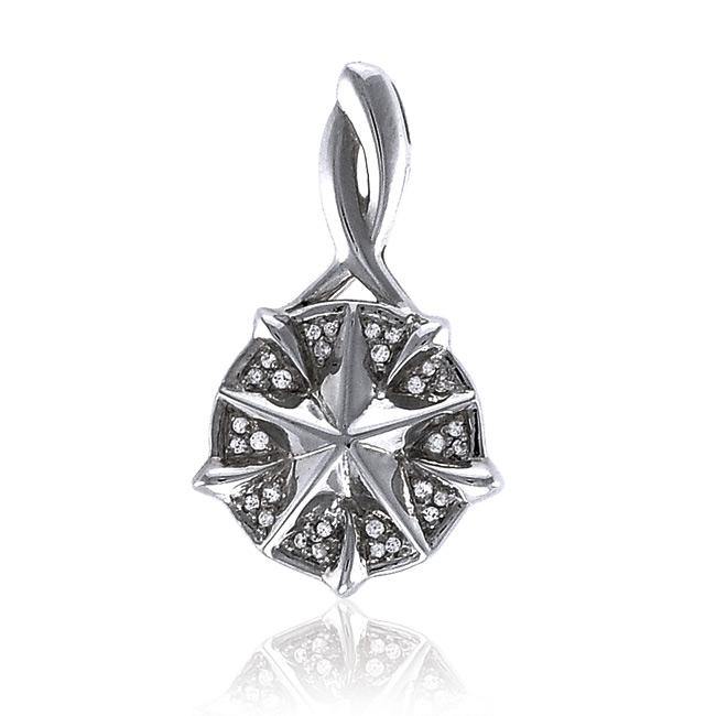 Silver Compass Slider Pendant with Gemstone TPD3528 - Jewelry