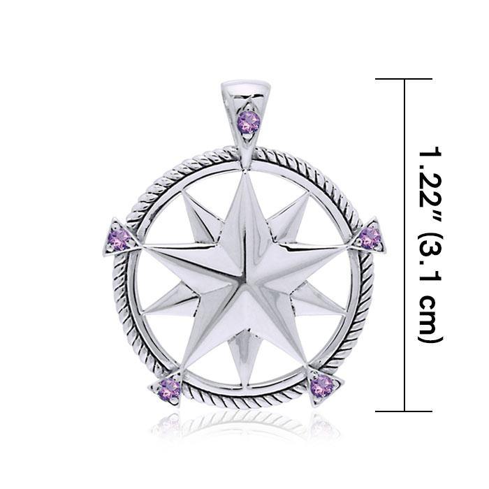 Compass with Gemstone Silver Pendant TPD3529 - Jewelry