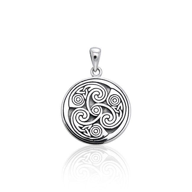Celtic Triskele Round Silver Pendant TPD3542 - Jewelry