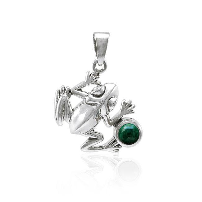 Jumping Frog with Stone Silver Pendant TPD3612 - Jewelry