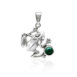 Jumping Frog with Stone Silver Pendant TPD3612 - Jewelry