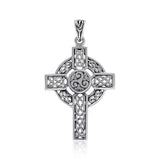 Celtic Cross with Middle Triskele Sterling Silver Pendant TPD3691